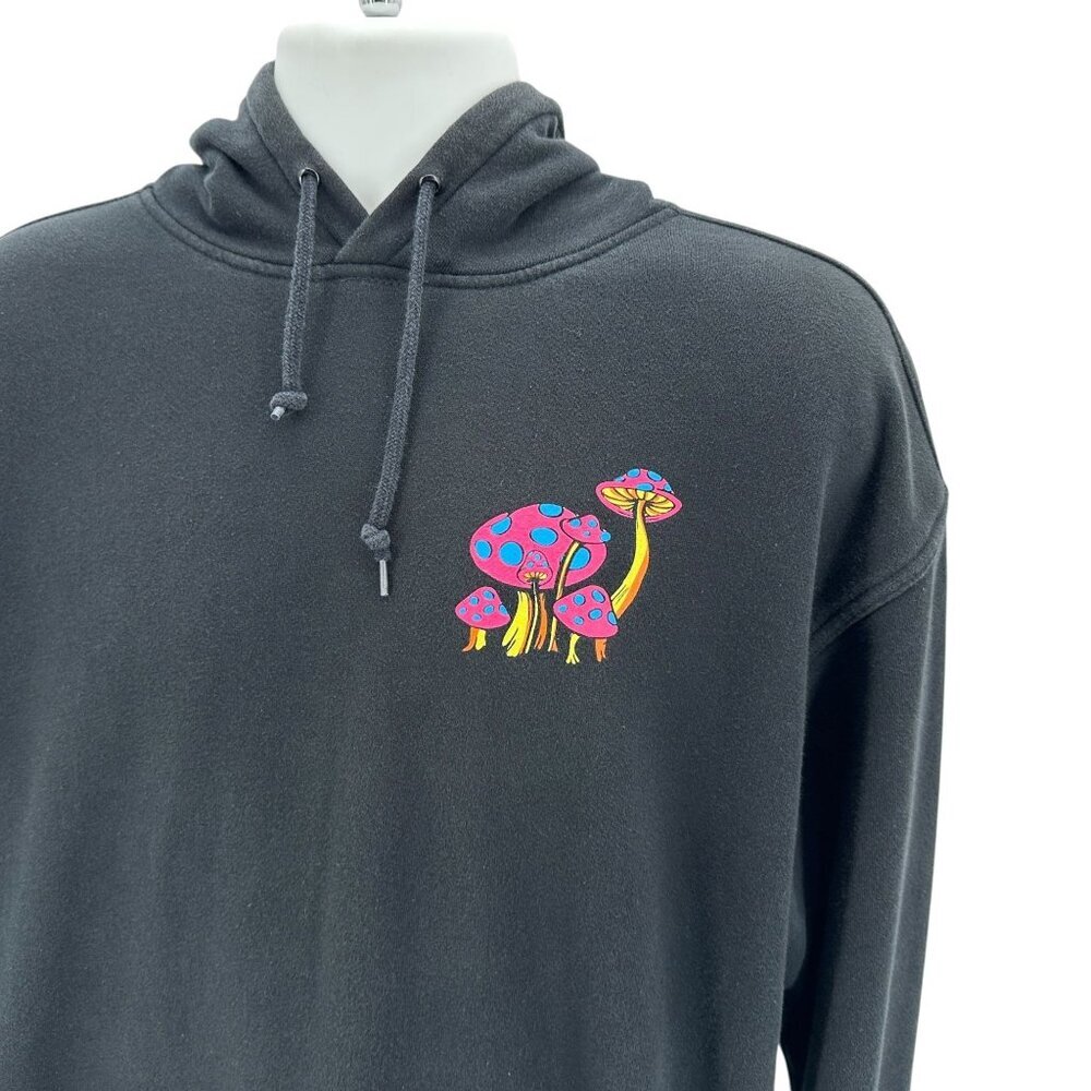 ALAB Mens Medium Hoodie Magic Mushroom Wizard Black Neon Sweatshirt - Picture 2 of 7